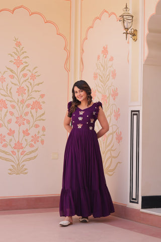 Faux Blooming With Sequins Multithreaded Beads Embroidered Work Gown