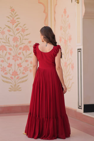 Faux Blooming With Sequins Multithreaded Beads Embroidered Work Gown