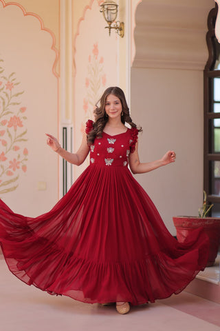 Faux Blooming With Sequins Multithreaded Beads Embroidered Work Gown