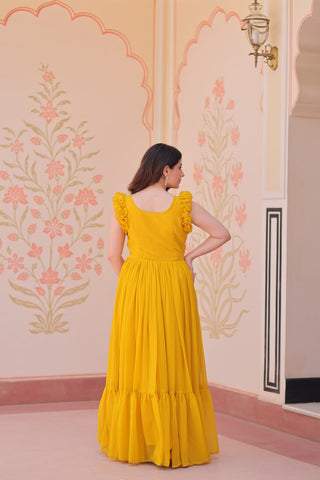 Faux Blooming With Sequins Multithreaded Beads Embroidered Work Gown