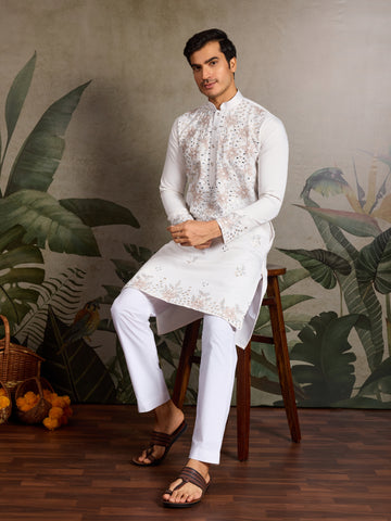 Classic White Mirror with Embroidered Work Kurta for Weddings