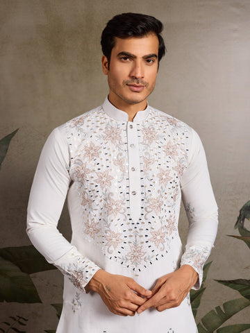 Classic White Mirror with Embroidered Work Kurta for Weddings