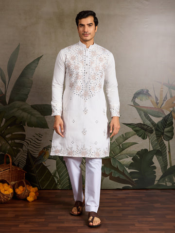 Classic White Mirror with Embroidered Work Kurta for Weddings