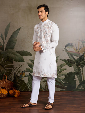 Classic White Mirror with Embroidered Work Kurta for Weddings