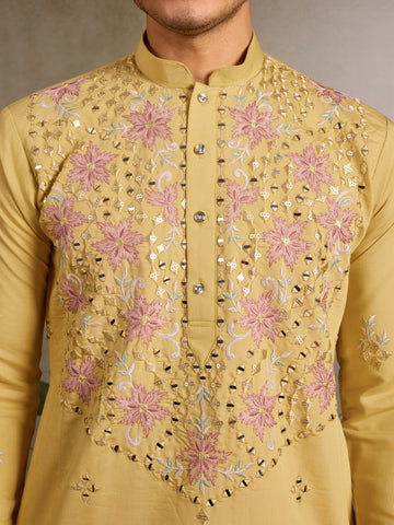 Haldi Special Outfit Mirror Work Mens Kurta Set