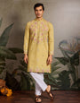 Haldi Special Outfit Mirror Work Mens Kurta Set