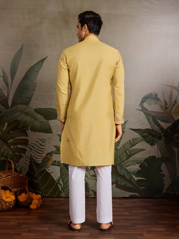 Haldi Special Outfit Mirror Work Mens Kurta Set