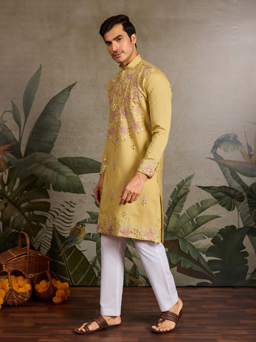 Haldi Special Outfit Mirror Work Mens Kurta Set