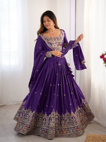 Premium Natural Crape Silk with Coding Dori with Thread & Sequence work Lehenga Choli Set