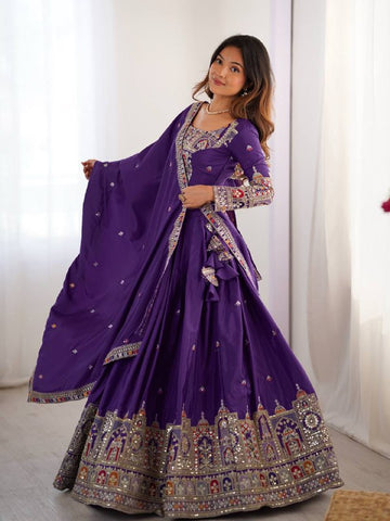 Premium Natural Crape Silk with Coding Dori with Thread & Sequence work Lehenga Choli Set