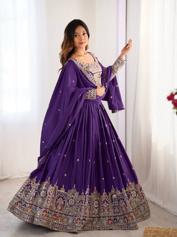 Premium Natural Crape Silk with Coding Dori with Thread & Sequence work Lehenga Choli Set