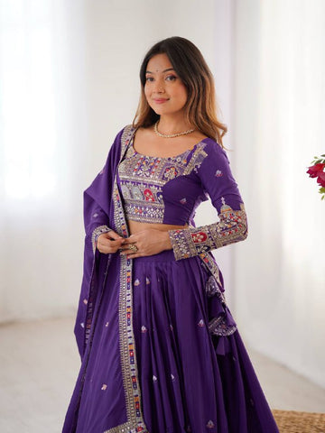Premium Natural Crape Silk with Coding Dori with Thread & Sequence work Lehenga Choli Set