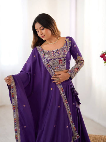 Premium Natural Crape Silk with Coding Dori with Thread & Sequence work Lehenga Choli Set