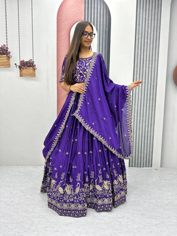 Premium Chinon Heavy Embroidery Thread Work Ready to Wear Lehenga Choli Set