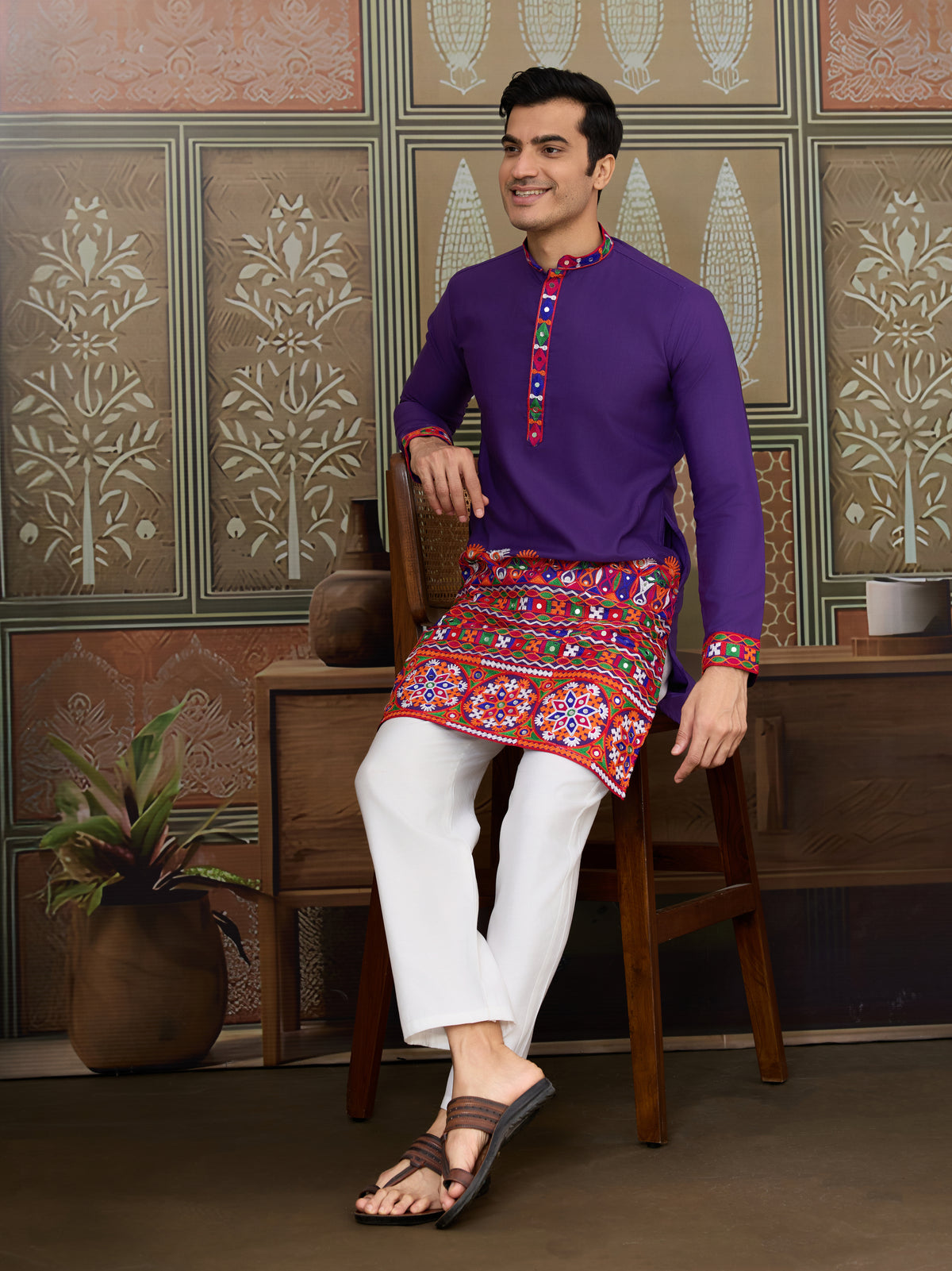 Readymade Purple Mens Kurta for Navratri Look