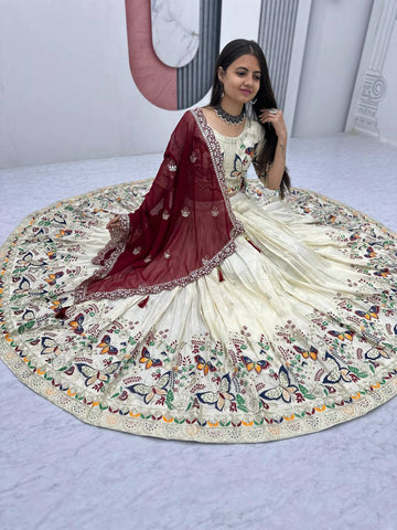 Premium Festive Wear Tissue Silk Embroidery Thread & Sequence Work Ready to Wear Lehenga Choli
