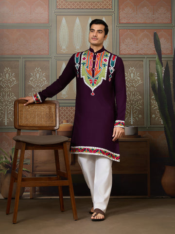 Purple Festival Wear Embroidery Mens Wear Kurta