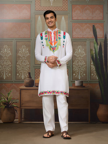 White Traditional Designer Festival Wear Kurta for Men