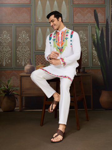 White Traditional Designer Festival Wear Kurta for Men