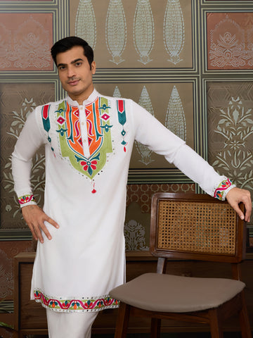 White Traditional Designer Festival Wear Kurta for Men