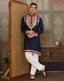 Navy Blue Embroidered Festival Wear Kurta for Men