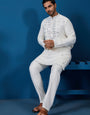 White Real Mirror Work Kurta Pant Set for Mens Wear