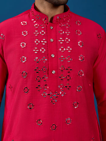 Designer Rani Mirror Embroidered Kurta for Mens Wear
