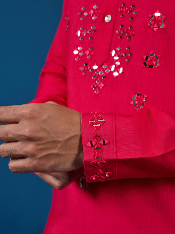 Designer Rani Mirror Embroidered Kurta for Mens Wear
