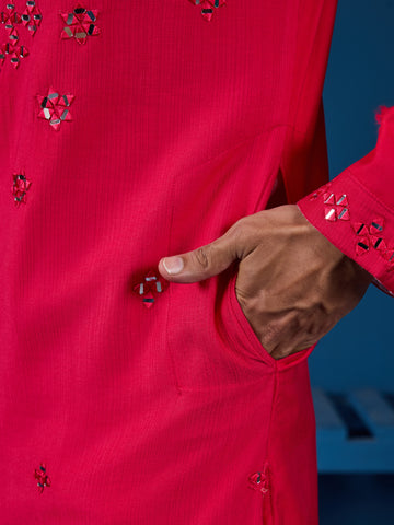 Designer Rani Mirror Embroidered Kurta for Mens Wear