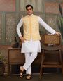 Haldi Special Yellow Koti with White Kurta for Mens