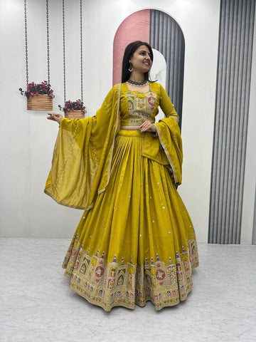 Pure Vichitra Silk Heavy Embroidery Coading Sequence & Thread Work Ready to Wear Lehenga Choli Set