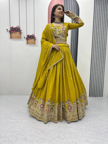 Pure Vichitra Silk Heavy Embroidery Coading Sequence & Thread Work Ready to Wear Lehenga Choli Set