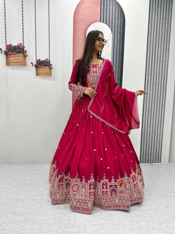 Pure Vichitra Silk Heavy Embroidery Coading Sequence & Thread Work Ready to Wear Lehenga Choli Set
