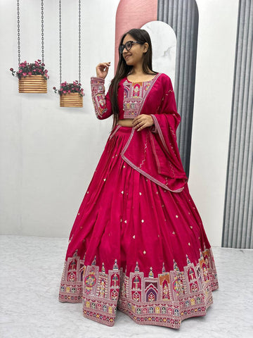 Pure Vichitra Silk Heavy Embroidery Coading Sequence & Thread Work Ready to Wear Lehenga Choli Set