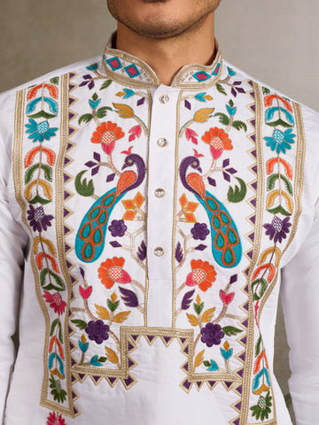 White Embroidered Mens Kurta for Special Events