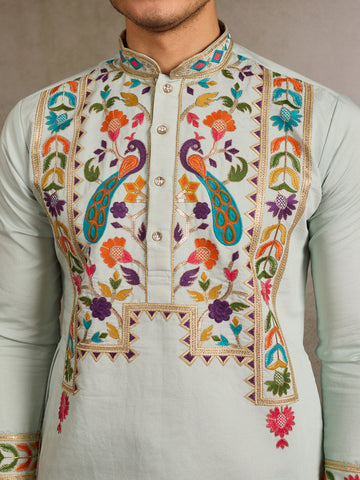 Pista Color Wedding Special Kurta Design for Mens Wear