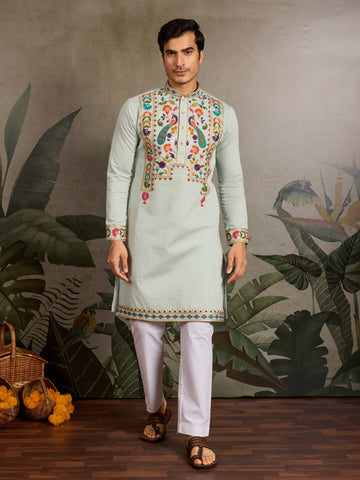 Pista Color Wedding Special Kurta Design for Mens Wear