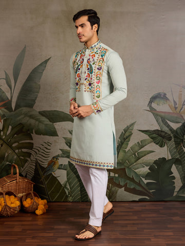 Pista Color Wedding Special Kurta Design for Mens Wear
