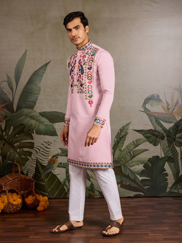 Pink Stylish Traditional Kurta for Mens Wear