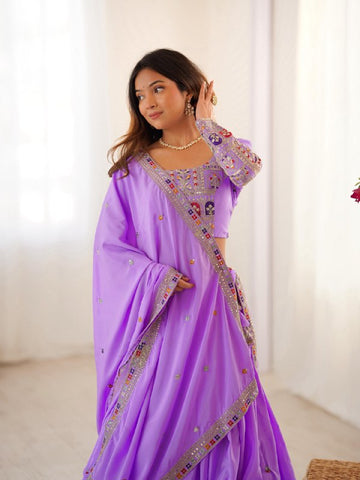 Premium Natural Crape Silk with Coding Dori with Thread & Sequence work Lehenga Choli Set