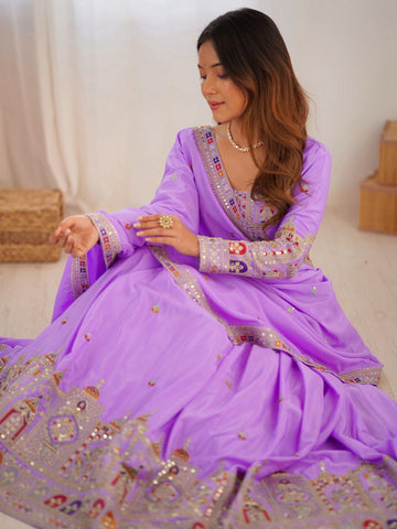 Premium Natural Crape Silk with Coding Dori with Thread & Sequence work Lehenga Choli Set