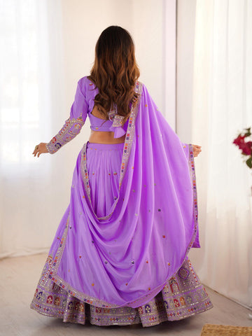Premium Natural Crape Silk with Coding Dori with Thread & Sequence work Lehenga Choli Set