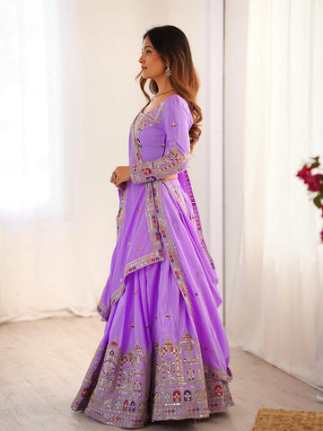 Premium Natural Crape Silk with Coding Dori with Thread & Sequence work Lehenga Choli Set