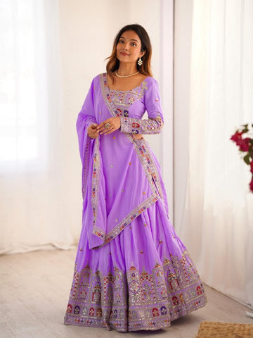 Premium Natural Crape Silk with Coding Dori with Thread & Sequence work Lehenga Choli Set