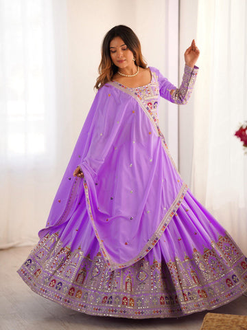 Premium Natural Crape Silk with Coding Dori with Thread & Sequence work Lehenga Choli Set