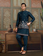 Traditional Teal Blue Koti Kurta Set for Mens Wear