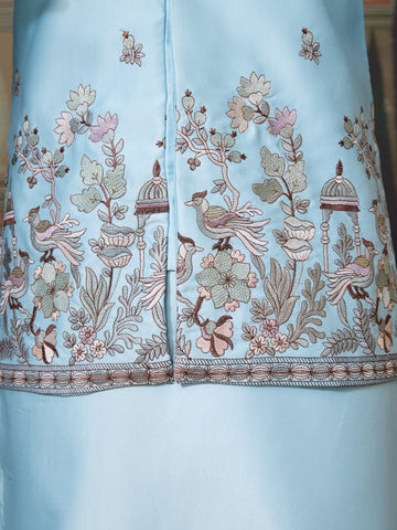 Sky Blue Embroidered Silk Koti Kurta Set for Mens
