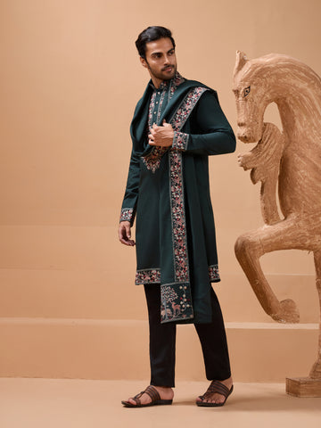 Perfect Green Festival Special Kurta with Dupatta for Mens