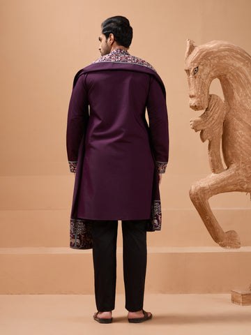 Ethnic Look Purple Kurta with Dupatta Mens Wear Special