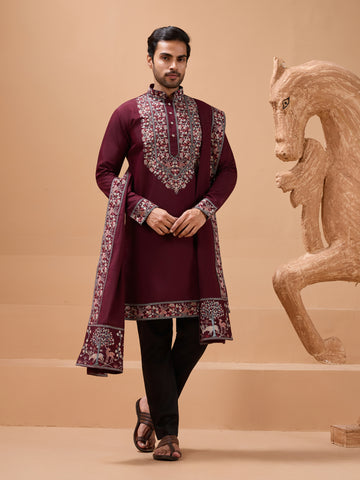Latest nature Maroon Kurta and Dupatta for Mens Wear